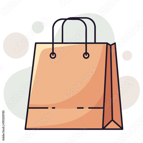 Paper shopping bag standing upright on plain studio background. non editable strokes