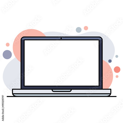 Laptop computer open with blank screen on white background. non editable strokes