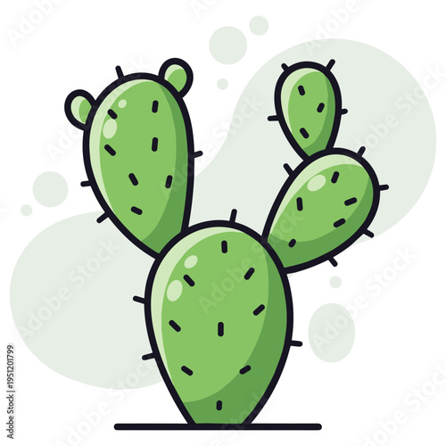Prickly pear cactus plant standing on simple white surface. non editable strokes