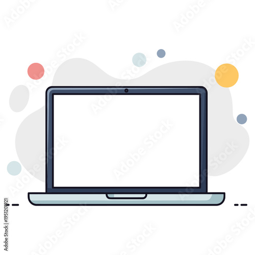 Laptop open with blank screen on clean desktop workstation. non editable strokes