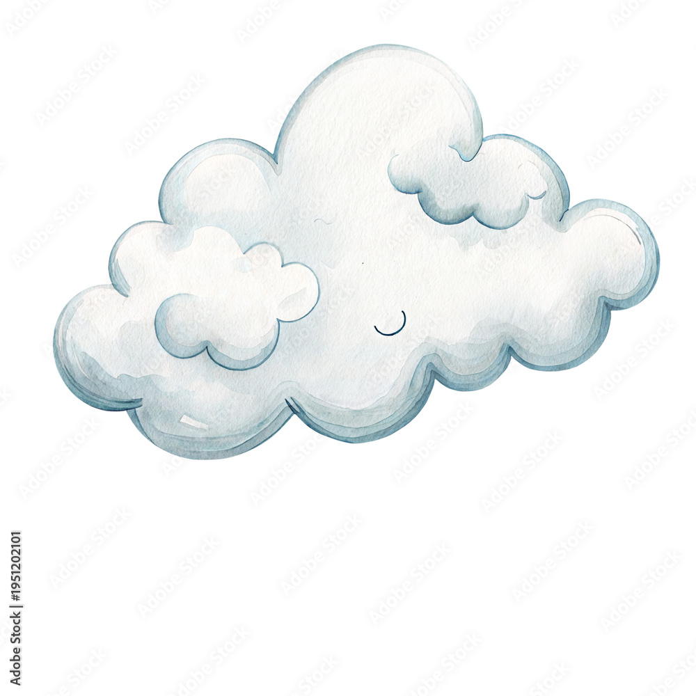 Fototapeta premium Cute watercolor cloud with soft blue shading