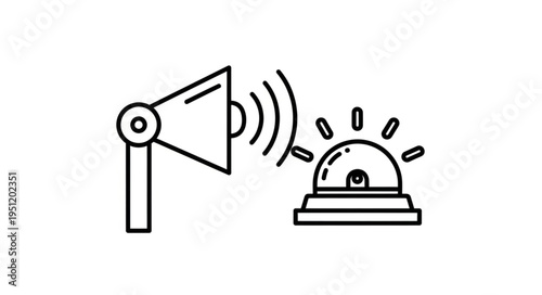 Megaphone and flashing alarm light icon symbol.