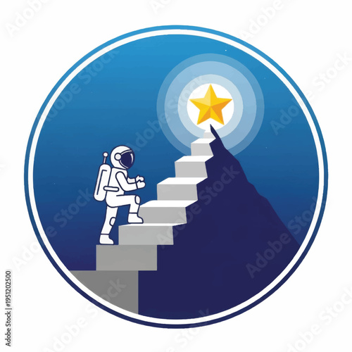 Astronaut Climbing Stairs to Shining Star.