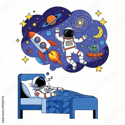Astronaut Sleeping with Space Dreams Illustration.