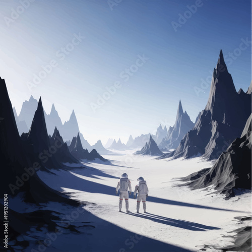 Astronauts Exploring Alien Landscape on Distant Planet.