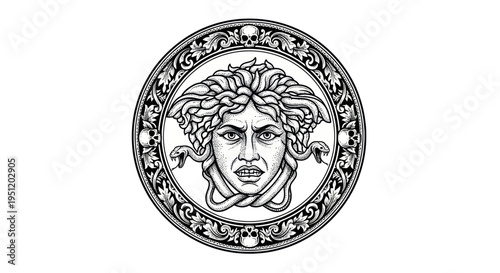 Medusa Gorgon Head Emblem, Snake Hair, Greek Mythology Symbol, Ancient Greece Art