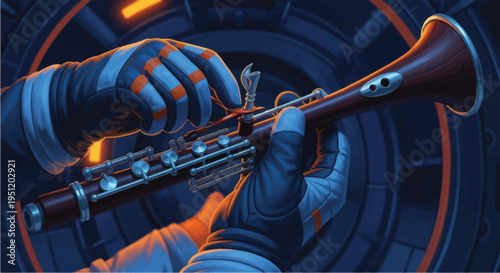 Hands Holding Trumpet Musical Instrument Closeup.