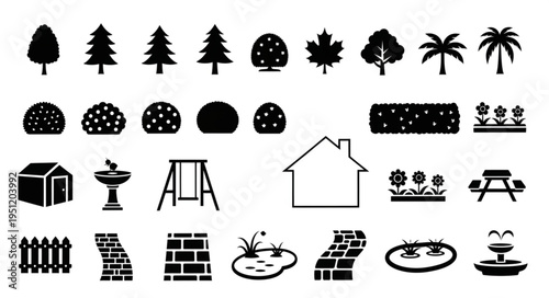 Garden and Landscape Design Elements - Trees, Shrubs, and Structures.