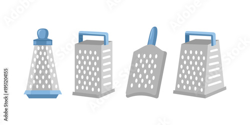 Set of different grater. Set of Various Kitchen Graters Illustration. Flat Design Grater Set Cooking Utensils.