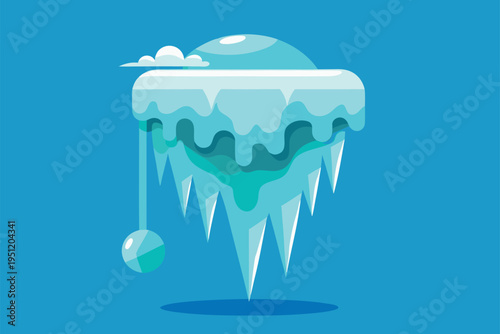 Frozen icicle hanging from ice cap cartoon icon