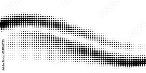 Set of halftone dots gradient pattern texture isolated on white background. Straight dotted spots using halftone circle dot raster texture. Vector blot half tone collection.