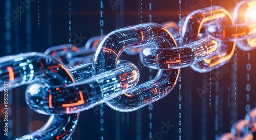 Illuminated digital blockchain network representing secure data connections and advanced technological solutions for decentralized finance and future innovations and concepts