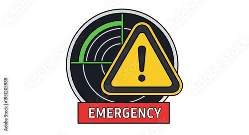 Emergency alert warning symbol with radar and exclamation mark.