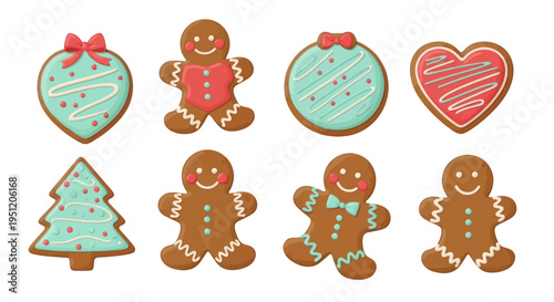 Christmas Gingerbread Cookies Set - Heart, Tree, Round, Gingerbread Man