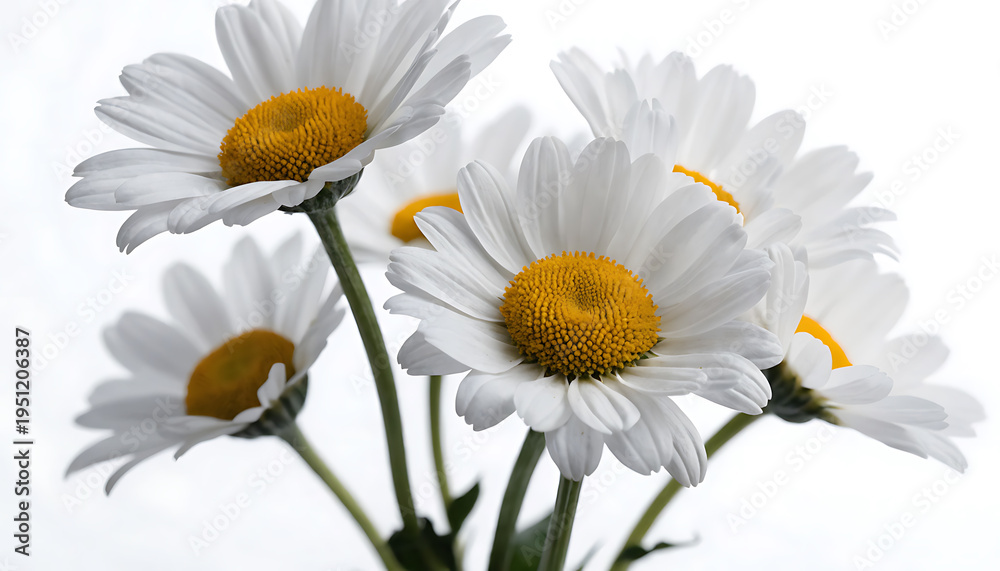 Fototapeta premium Close-up of White Daisies with Yellow Centers in Soft Light