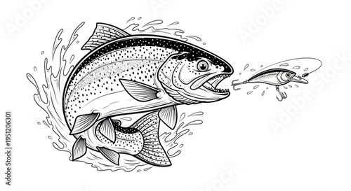 Trout Fishing Lure Attack, Dynamic Illustration
