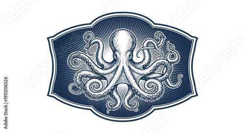 Vintage Octopus Emblem Badge Nautical Maritime Marine Life Illustration