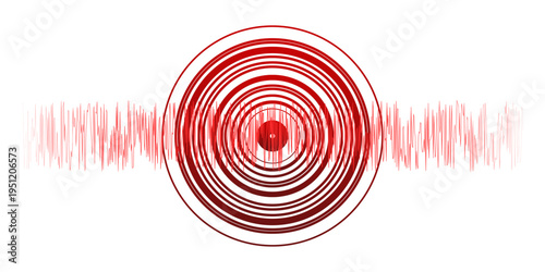 Red circular sound wave with horizontal digital audio signal frequency