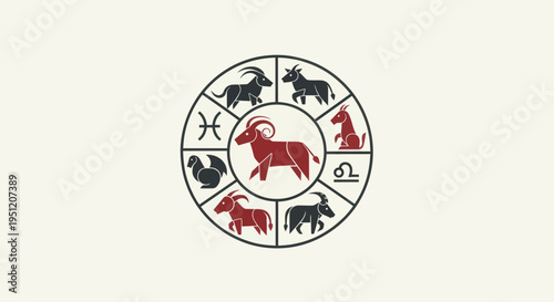 Zodiac wheel with twelve signs symbols.