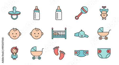 Baby care items and symbols.