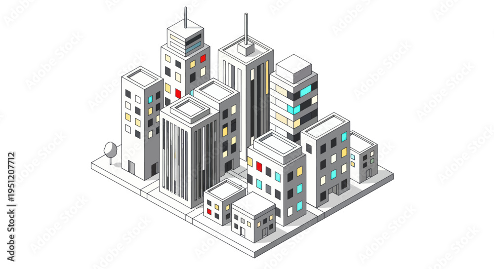 Naklejka premium Cityscape with Modern Skyscrapers and Buildings.