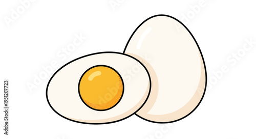 Two eggs one cut open showing yolk.