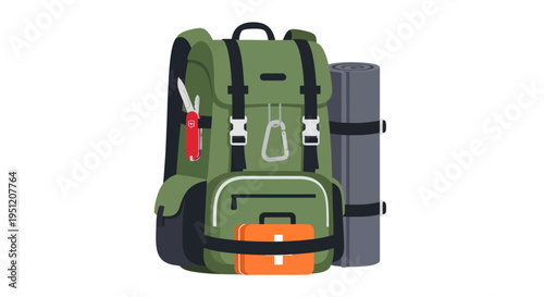 Green Hiking Backpack with Small Luggage.