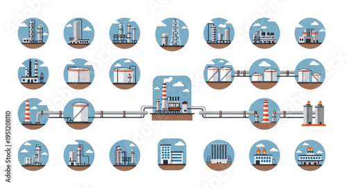 Oil Refinery Process Flow Diagram Illustration.