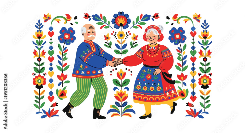 Obraz premium Elderly dance couple vector