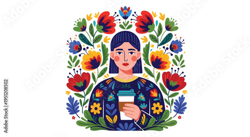 Woman tea flowers vector