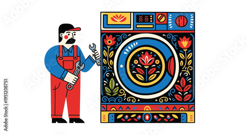 Man washing machine folk vector