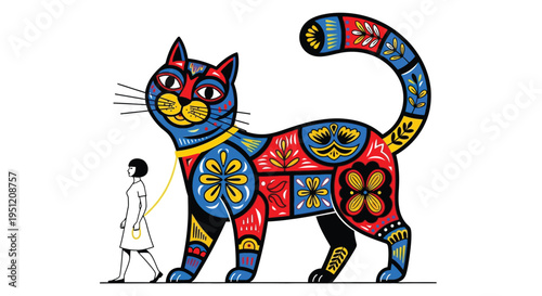 Folk cat girl vector