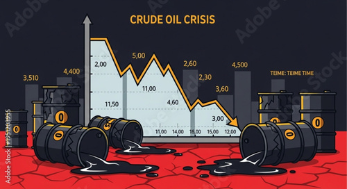 Crude Oil Crisis - Graph Depicting Price Decline with Spilled Oil.