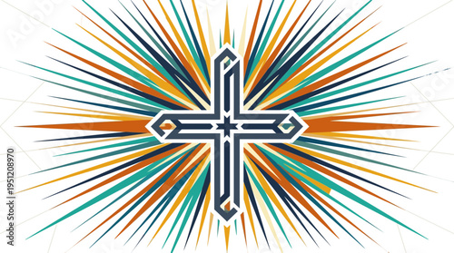 Abstract Christian Cross Radiating Vibrant Light Burst