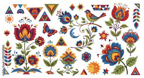 Folk floral pattern set vector
