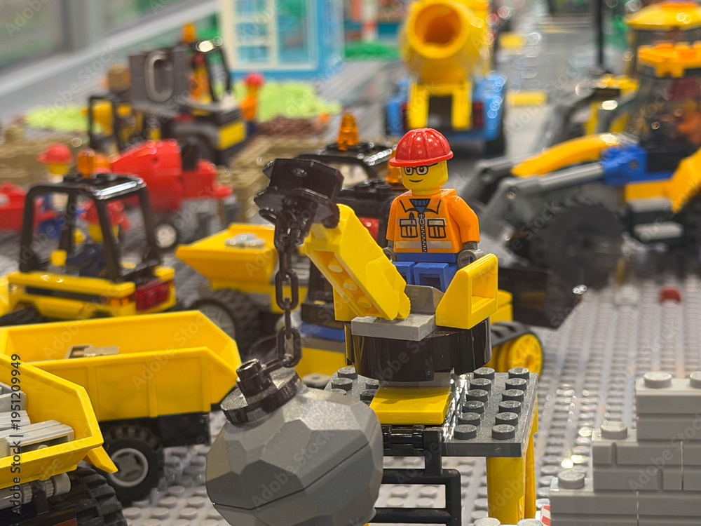 Fototapeta premium Lego construction site with wrecking ball