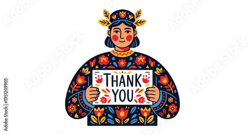 Thank you folk woman vector