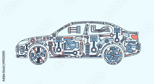 Detailed diagram of a car.