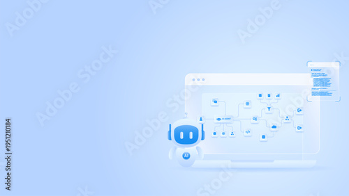 AI workflow automation artificial intelligence. ai agent machine learning with processing flow, coding and automation system.