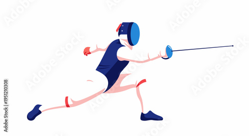 Fencer in Motion with Foil Weapon.