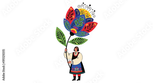 Folk woman flower vector