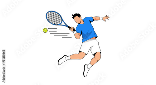 Man Playing Tennis with Racket.