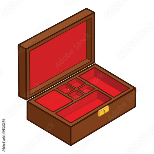 Open Wooden Jewelry Box with Red Velvet Interior