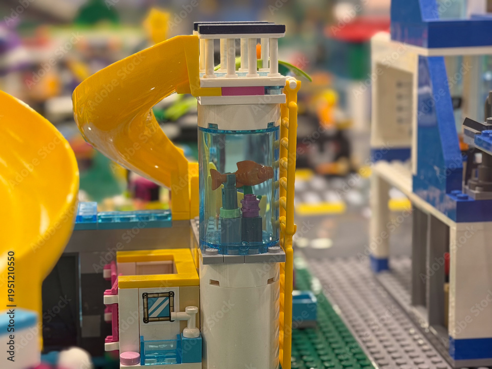 Fototapeta premium Lego aquarium tower with yellow slide