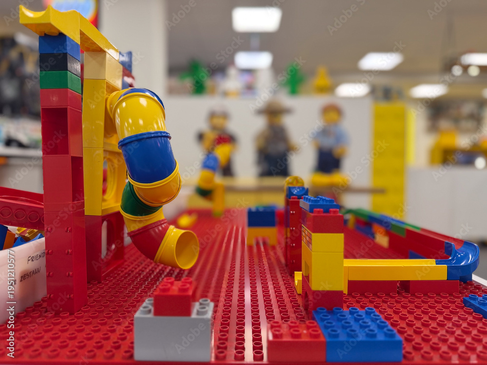 Fototapeta premium Colorful toy building blocks with tube slide