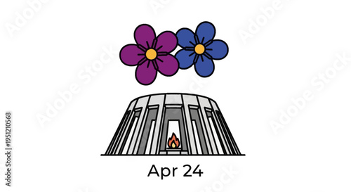 Armenian Genocide Remembrance Day icon with flowers and eternal flame isolated on transparent background