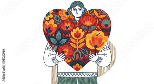 Folk heart flowers vector