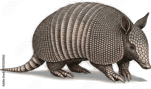 Realistic armadillo wildlife animal detailed armored mammal illustration natural fauna vector design isolated on light background