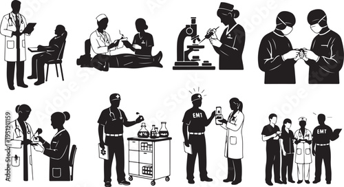 Medical professionals at work in various healthcare settings daily