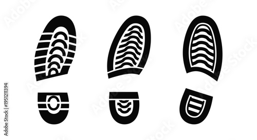 Black and white illustration of three distinct shoe sole prints